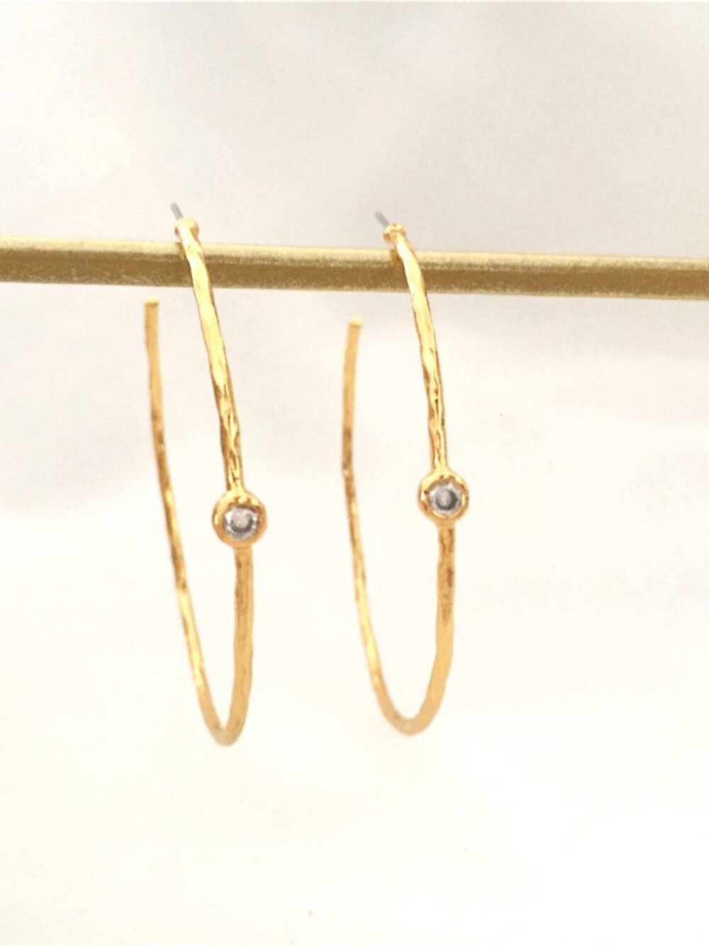New Anthropologie 18K gold Crystal Solitaire Hoop earrings